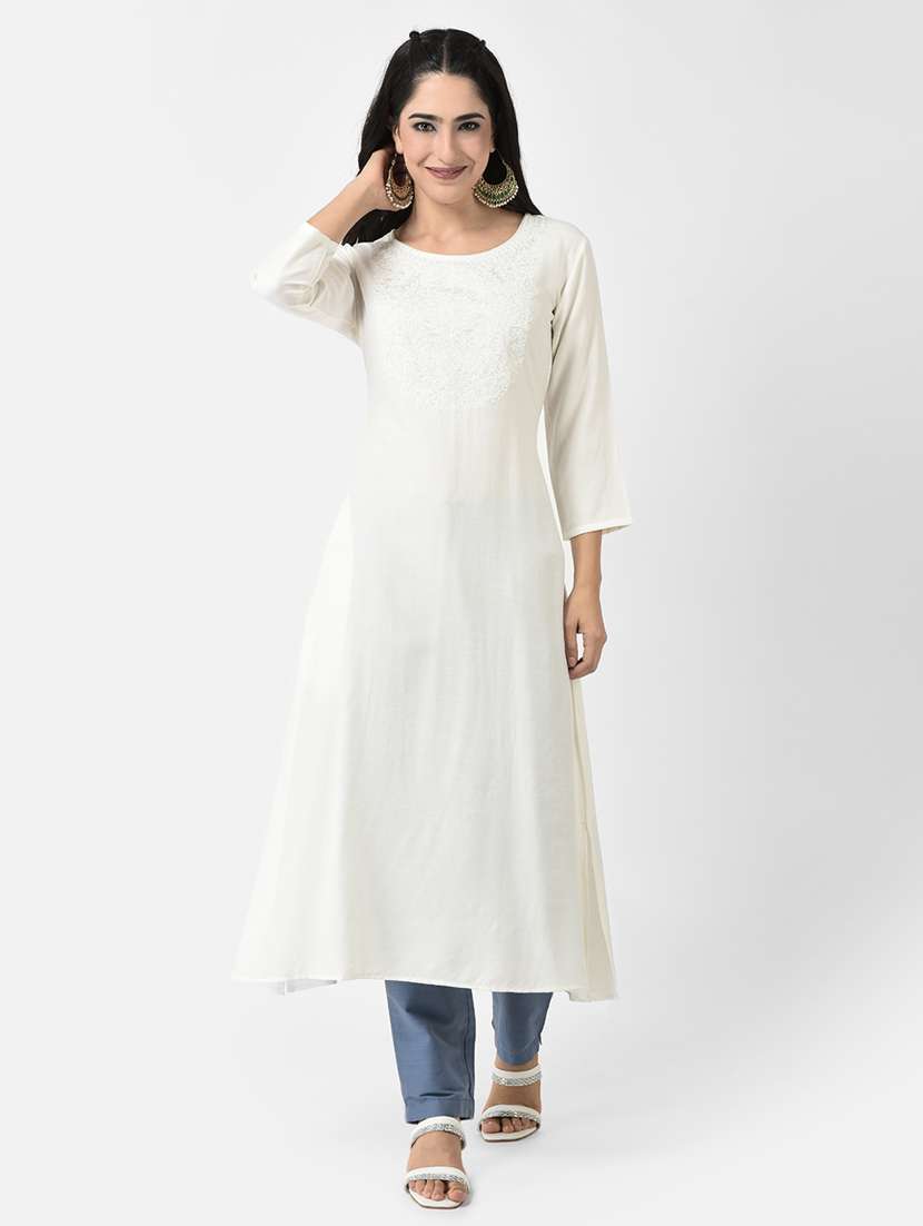 women embroidered three quarter sleeve a-line kurta - 22146783 -  Standard Image - 3