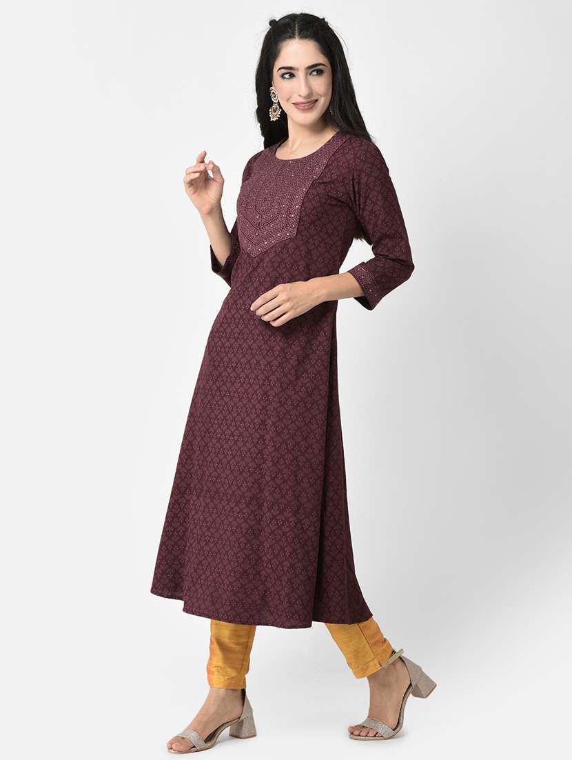 women embroidered three quarter sleeve a-line kurta - 22146787 -  Standard Image - 3