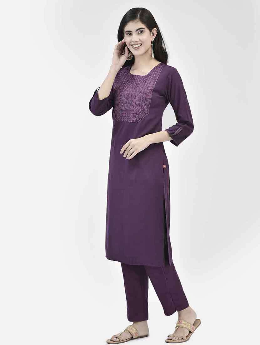 women embroidered three quarter sleeve straight kurta - 22146791 -  Standard Image - 3