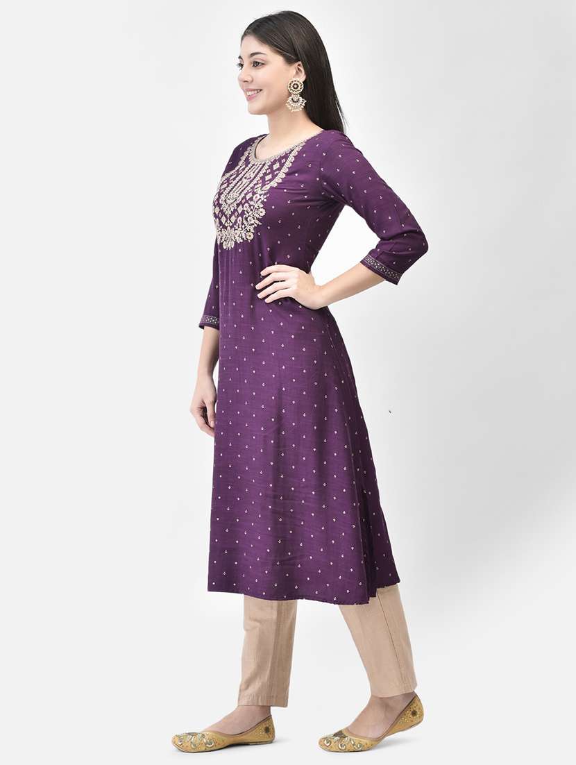 women printed three quarter sleeve a-line kurta - 22146796 -  Standard Image - 3