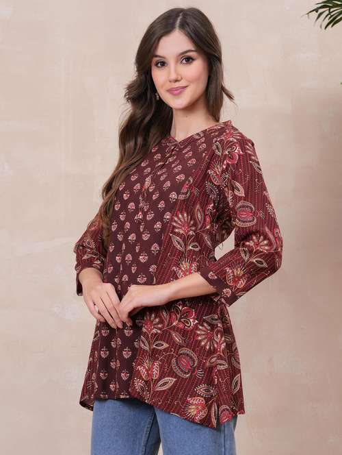 women floral printed three quarter sleeve ethnic top - 22146809 -  Standard Image - 0