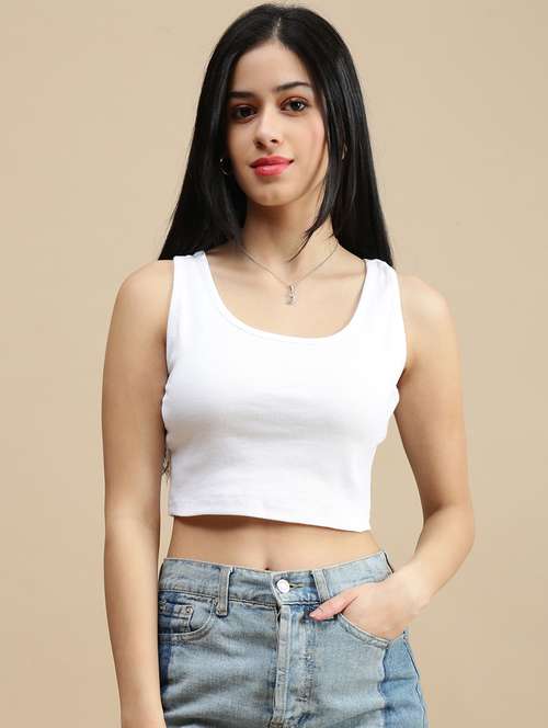 women solid sleeveless crop top - 22146878 -  Standard Image - 0