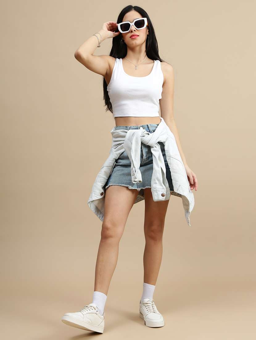 women solid sleeveless crop top - 22146878 -  Standard Image - 3
