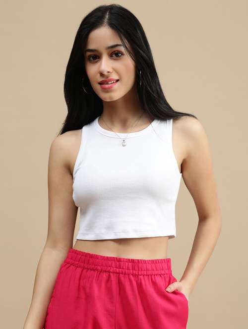 women solid sleeveless crop top - 22146882 -  Standard Image - 0