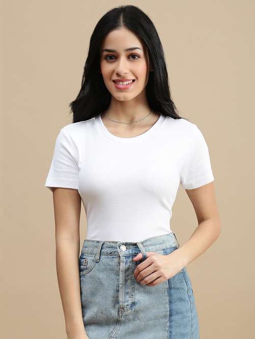 women solid short sleeve crop top - 22146885 -  Standard Image - 0