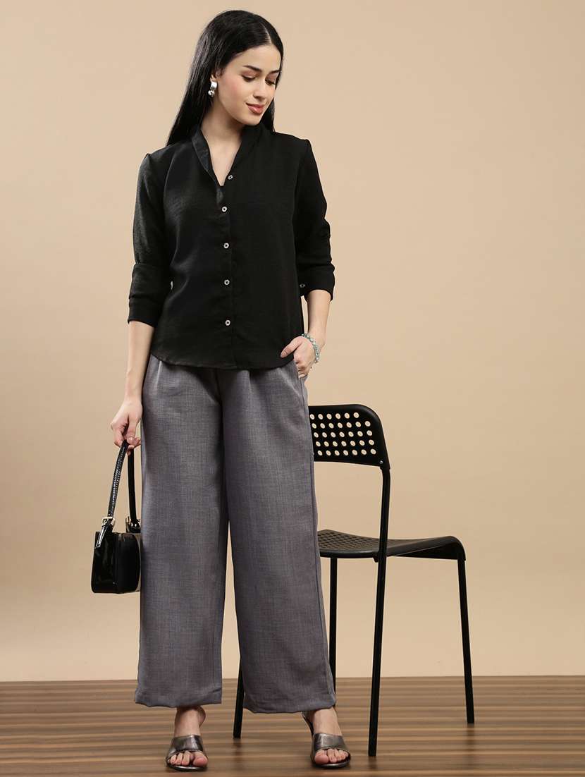 women solid collared long sleeve top - 22146890 -  Standard Image - 3