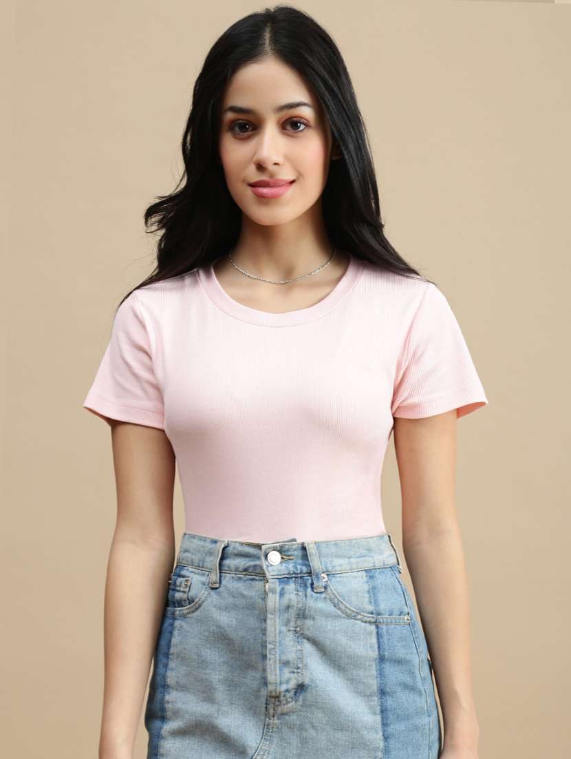 women pink solid shorts sleeve top - 22146899 -  Zoom Image - 0