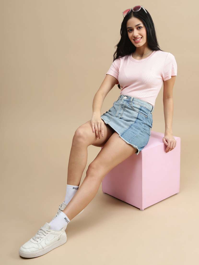 women pink solid shorts sleeve top - 22146899 -  Standard Image - 3