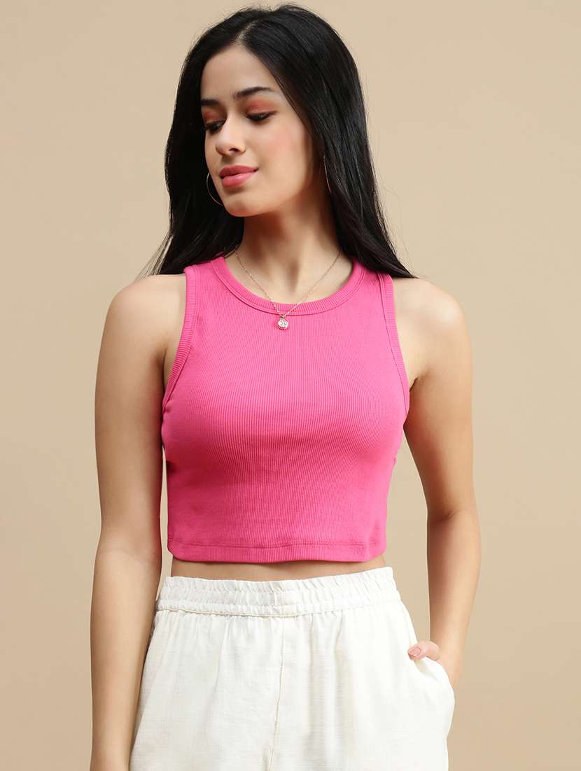 women solid sleeveless crop top - 22146901 -  Zoom Image - 0