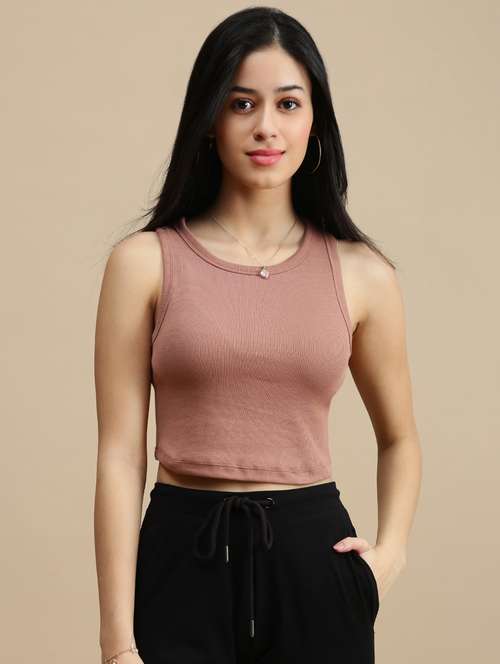 women solid sleeveless crop top - 22146902 -  Standard Image - 0
