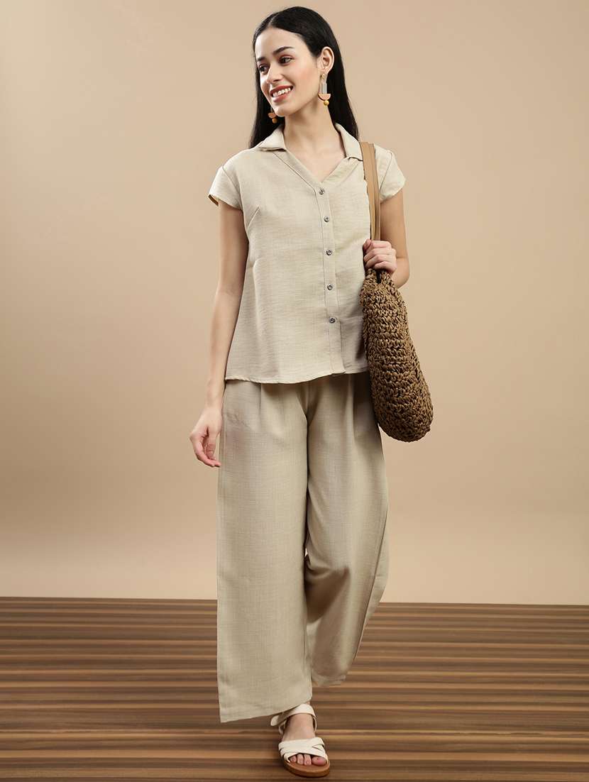 women solid collared short sleeve shirt - 22146904 -  Standard Image - 3