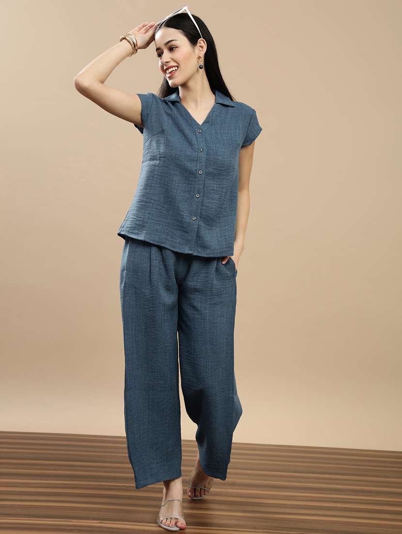 women solid collared short sleeve shirt - 22146905 -  Standard Image - 3