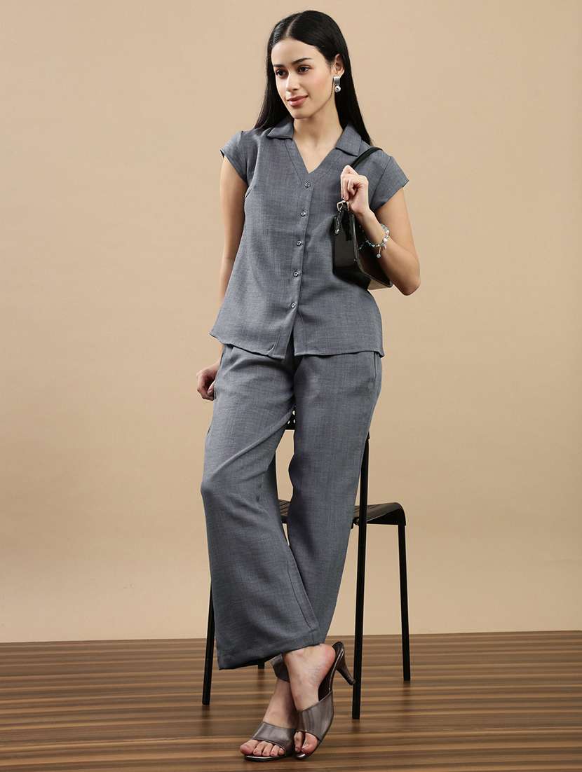 women solid collared short sleeve shirt - 22146906 -  Standard Image - 3