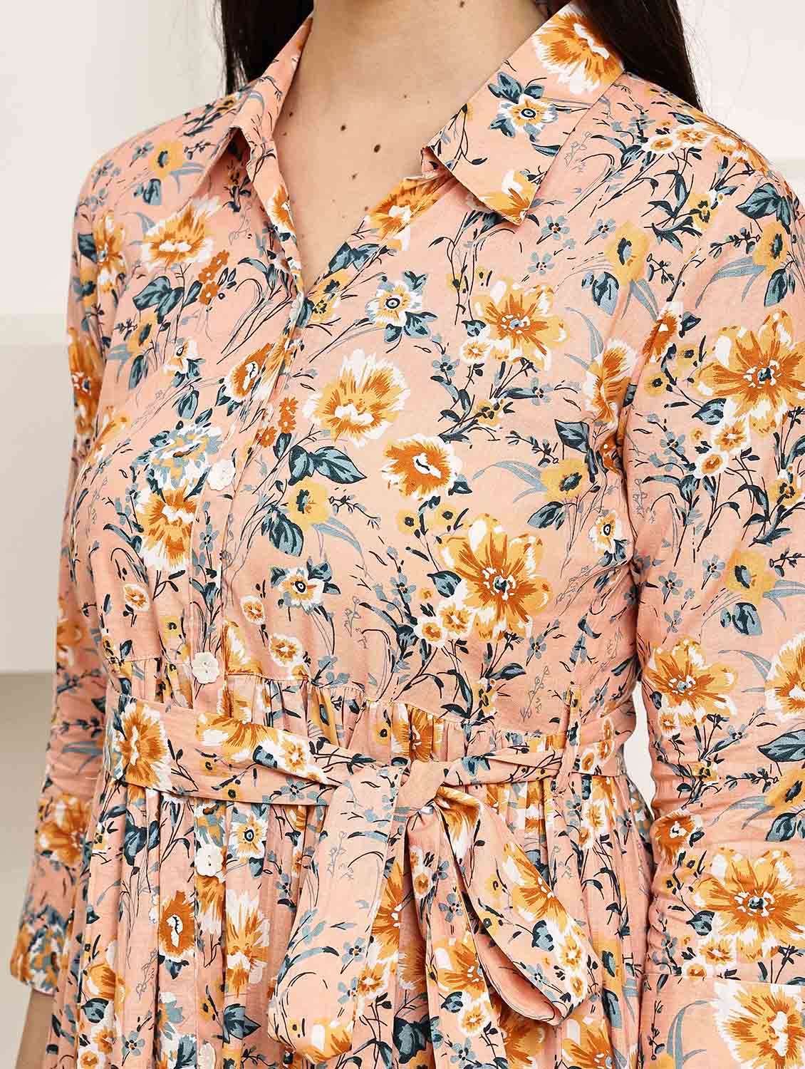 women printed three quarter sleeve a-line dress - 22146918 -  Standard Image - 3