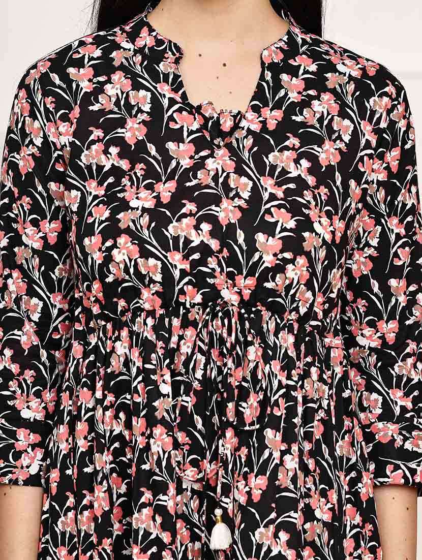 women printed three quarter sleeve a-line dress - 22146919 -  Standard Image - 3
