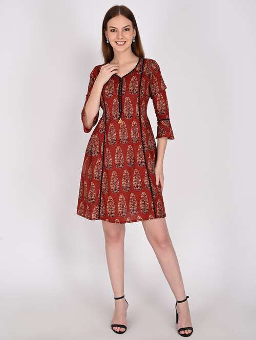 women printed bell sleeve a-line dress - 22146922 -  Standard Image - 0
