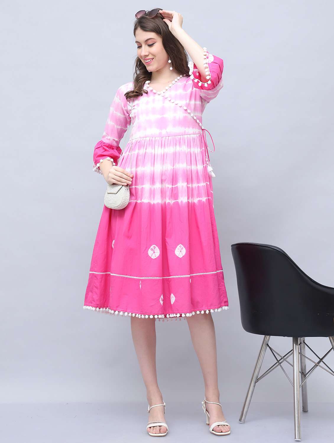 women printed three quarter sleeve dress