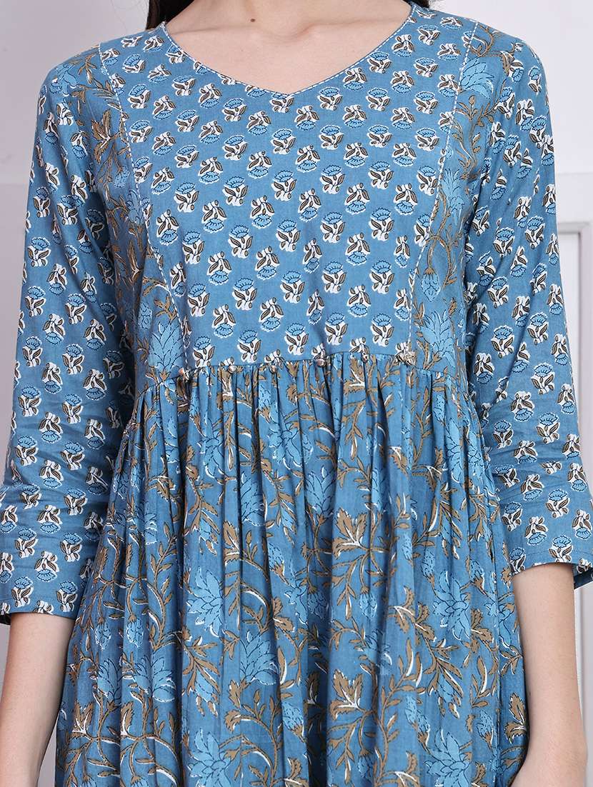 women printed three quarter sleeve a-line dress - 22146939 -  Standard Image - 3