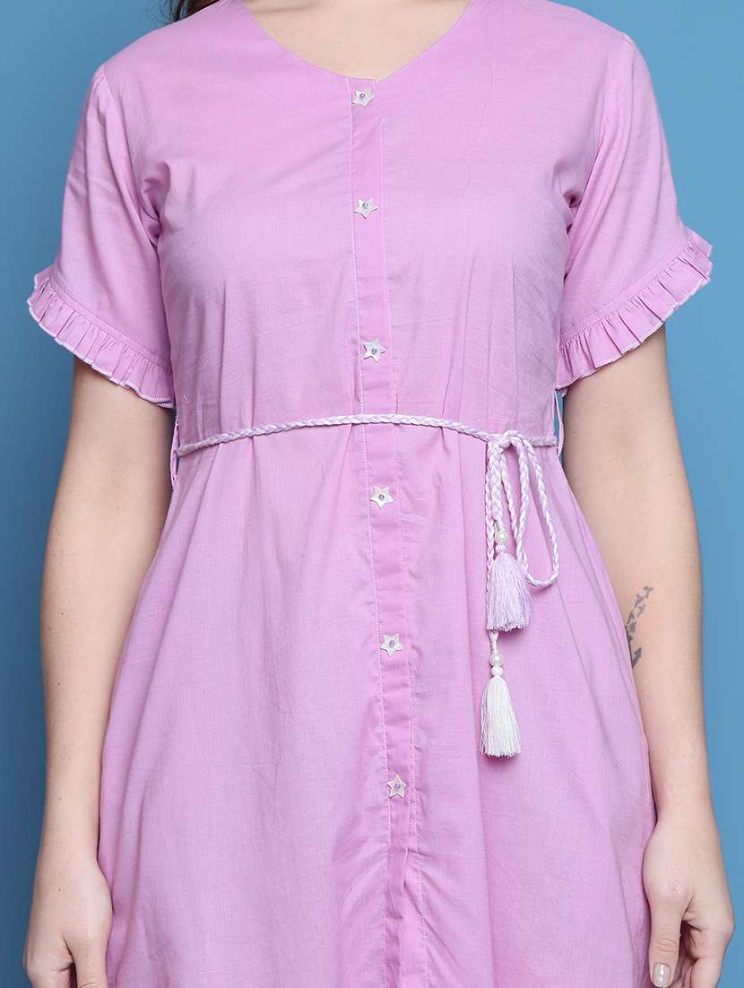 women solid short sleeve a-line dress - 22146943 -  Standard Image - 3