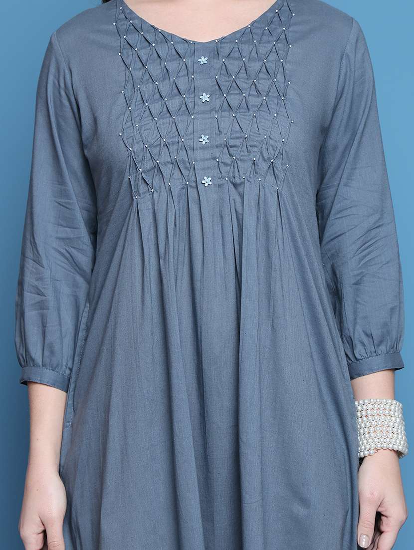 women solid three quarter sleeve dress - 22146945 -  Standard Image - 3