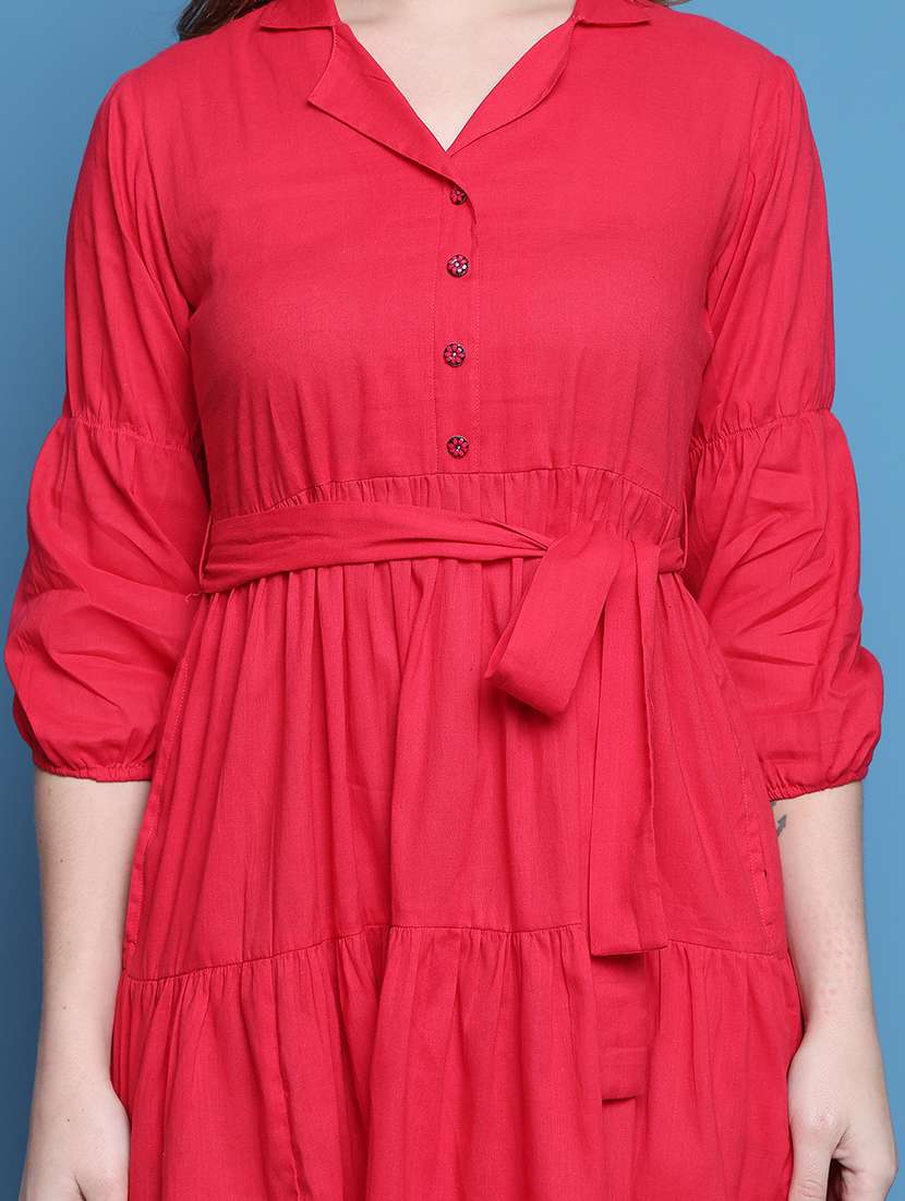 women solid three quarter sleeve dress - 22146946 -  Standard Image - 3