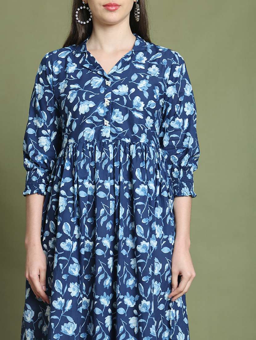 women printed three quarter sleeve a-lune dress - 22146947 -  Standard Image - 3