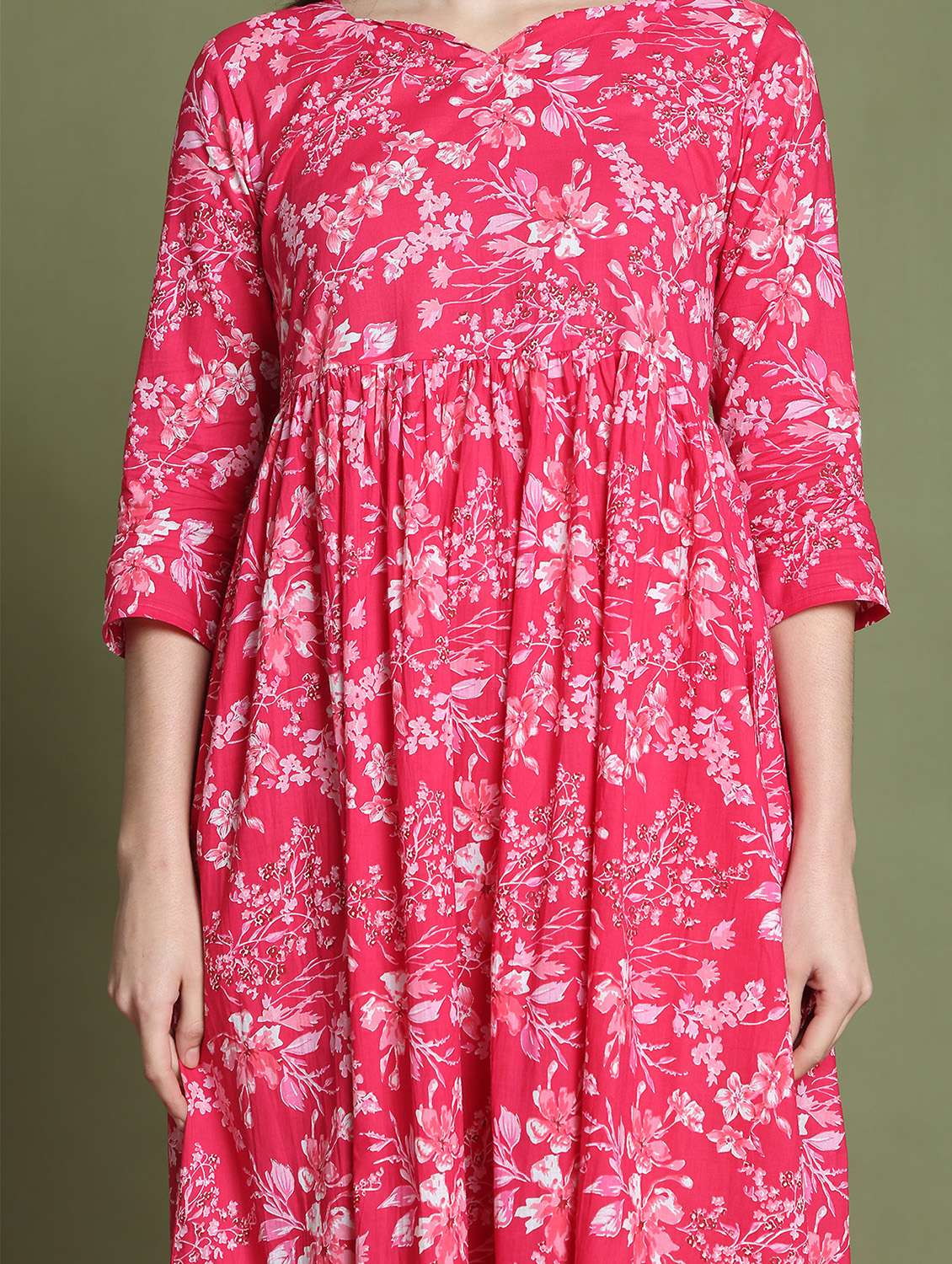 women printed three quarter sleeve a-line dress - 22146950 -  Standard Image - 3