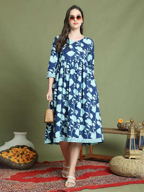 women printed three quarter sleeve dress - 22146951 -  Standard Image - 0
