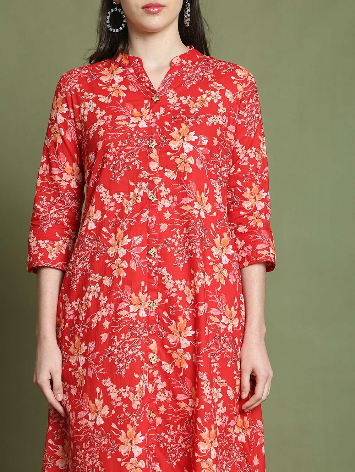 women printed three quarter sleeve a-line dress - 22146952 -  Standard Image - 3