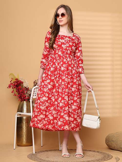 women printed three quarter sleeve dress - 22146954 -  Standard Image - 0
