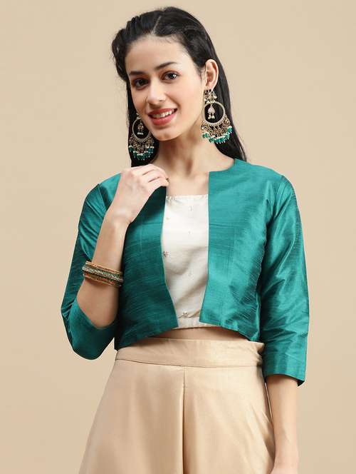 women solid three quarter sleeve ethnic jacket - 22146957 -  Standard Image - 0