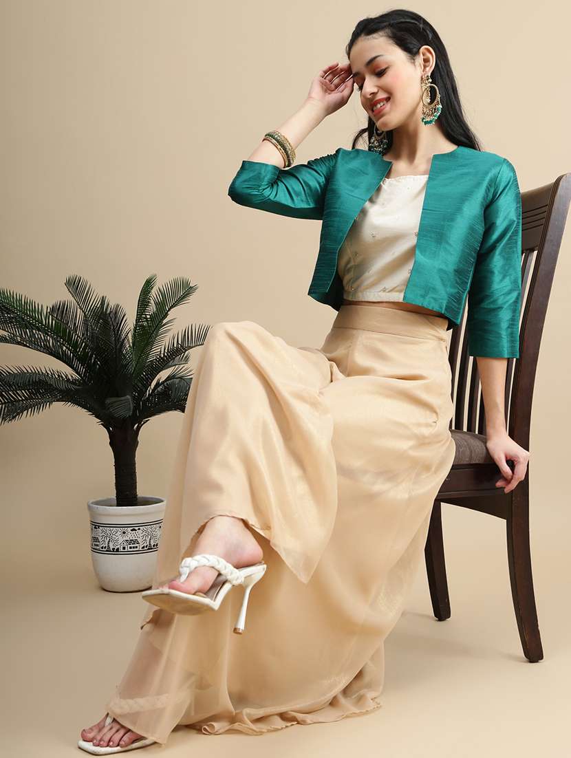 women solid three quarter sleeve ethnic jacket - 22146957 -  Standard Image - 3