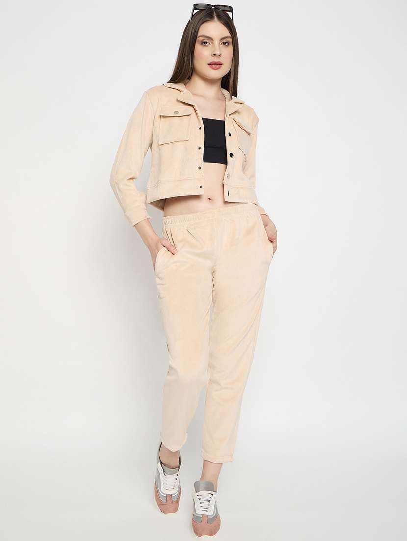 women solid long sleeve winter wear co-ord set