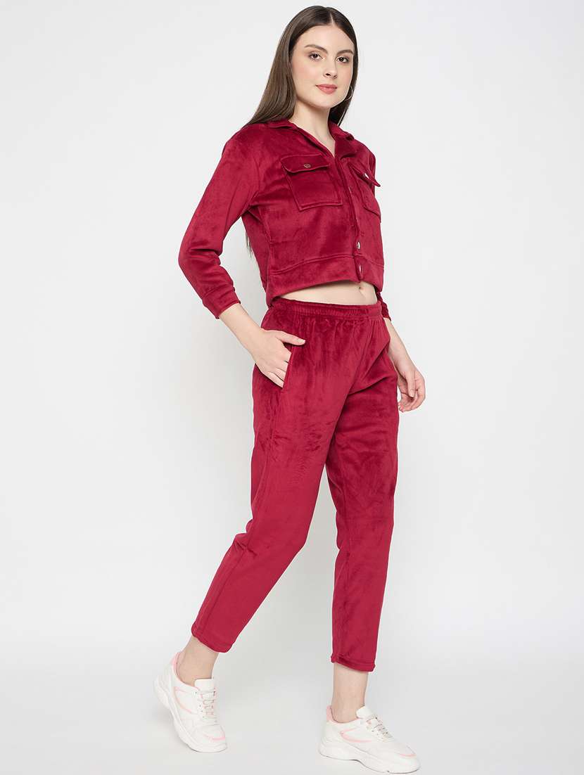 women solid long sleeve winter wear co-ord set - 22146969 -  Standard Image - 3