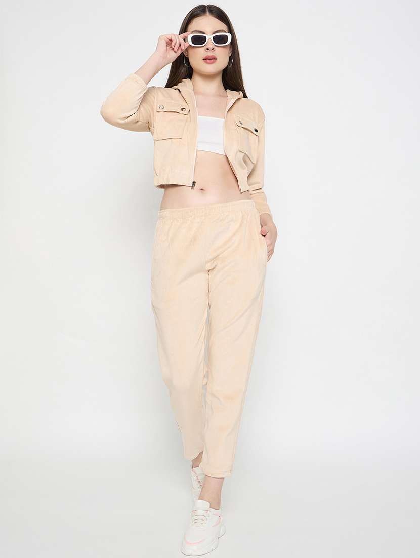 women solid long sleeve winter wear co-ord set