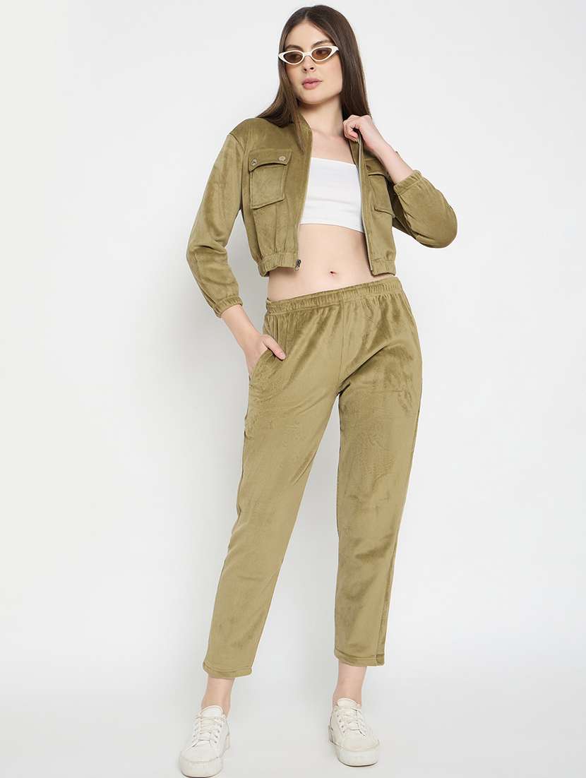 women solid long sleeve winter wear co-ord set