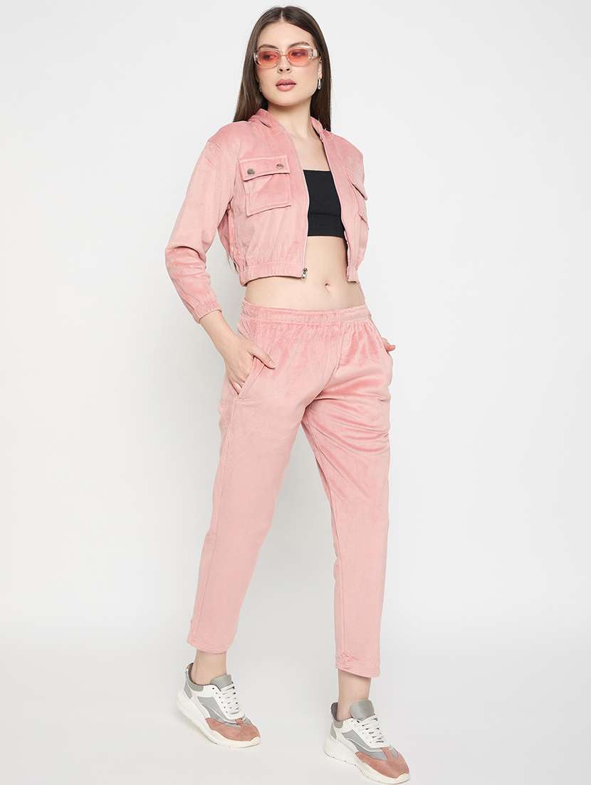 women solid long sleeve winter wear co-ord set