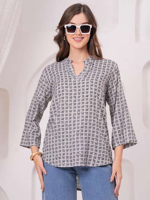 women printed three quarter sleeve ethnic top - 22147115 -  Standard Image - 0