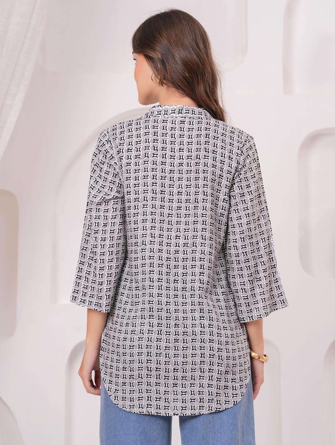 women printed three quarter sleeve ethnic top - 22147115 -  Standard Image - 3