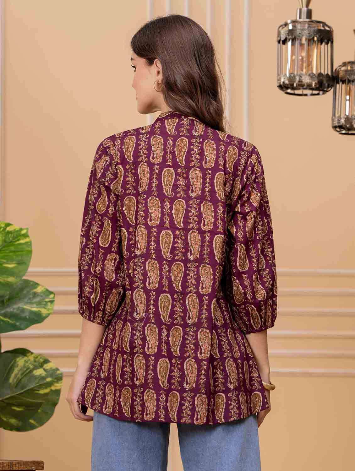 women paisley printed puff sleeve ethnic top - 22147117 -  Standard Image - 3