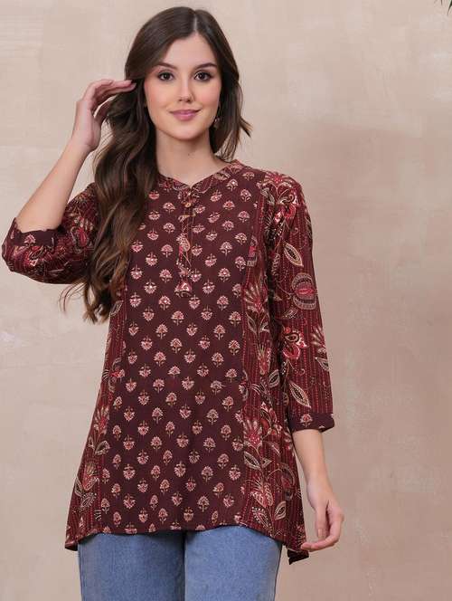 women floral printed three quarter sleeve ethnic top - 22147118 -  Standard Image - 0