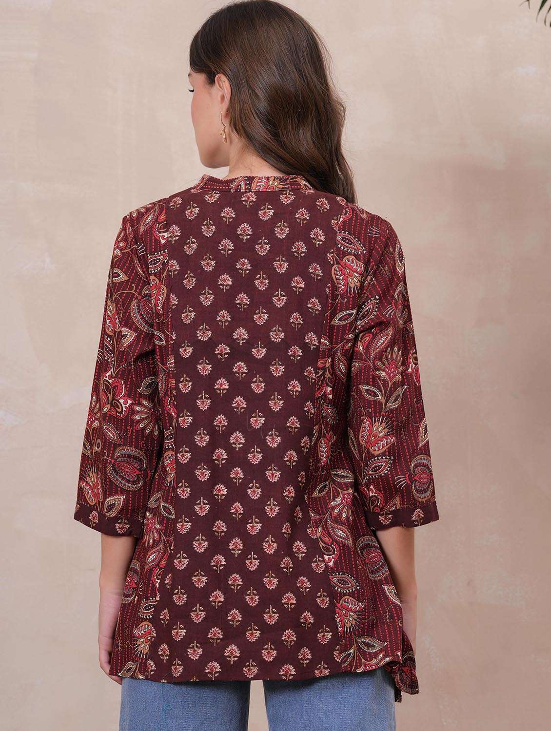 women floral printed three quarter sleeve ethnic top - 22147118 -  Standard Image - 3