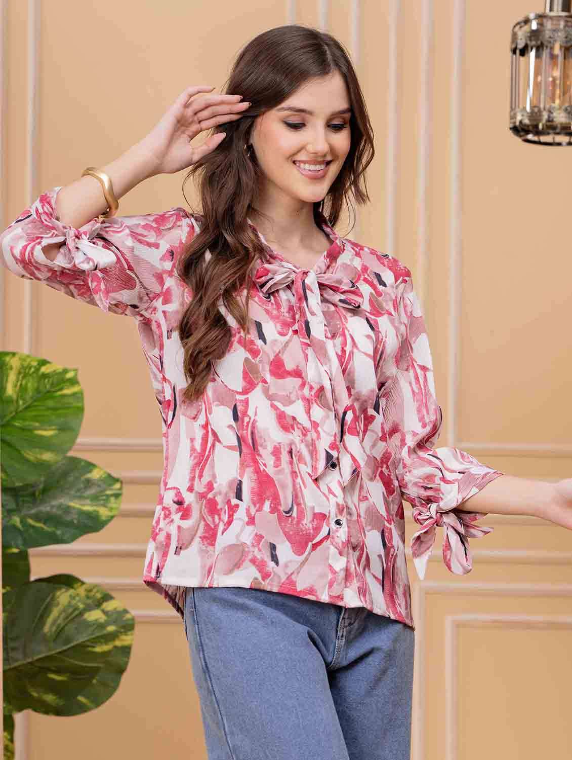 women printed puff sleeve regular shirt - 22147119 -  Standard Image - 3