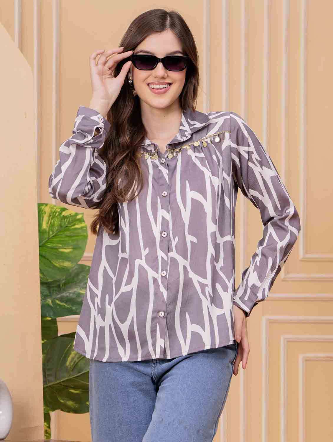 women printed long sleeve regular shirt