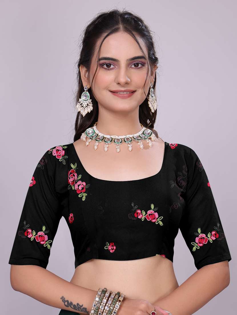 women black embroidered saree with blouse - 22147127 - Standard Image - 5