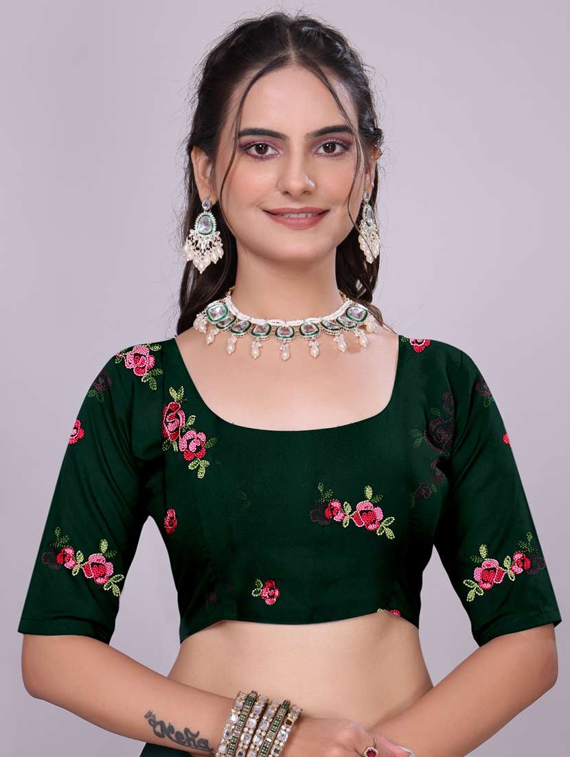 women green embroidered saree with blouse - 22147129 - Standard Image - 5