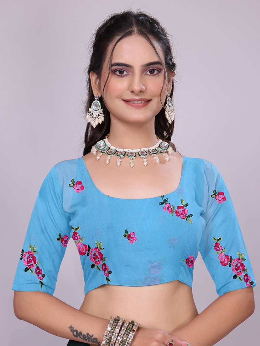 women light blue embroidered saree with blouse - 22147131 - Standard Image - 5