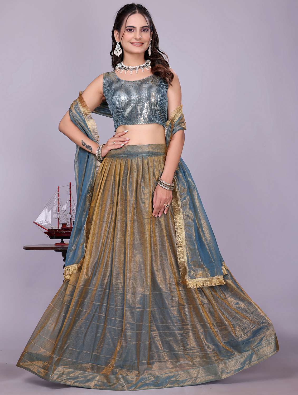 women solid flared semi-stitched lehenga