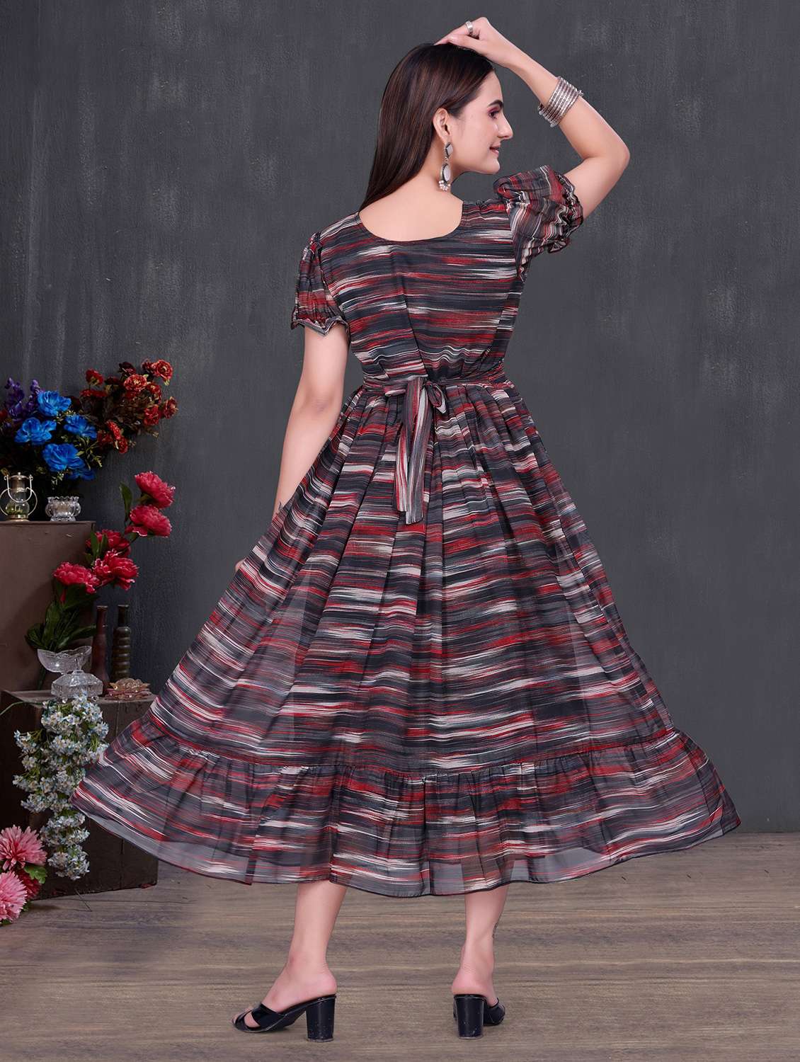 women printed puff sleeve tiered dress - 22147142 -  Standard Image - 3