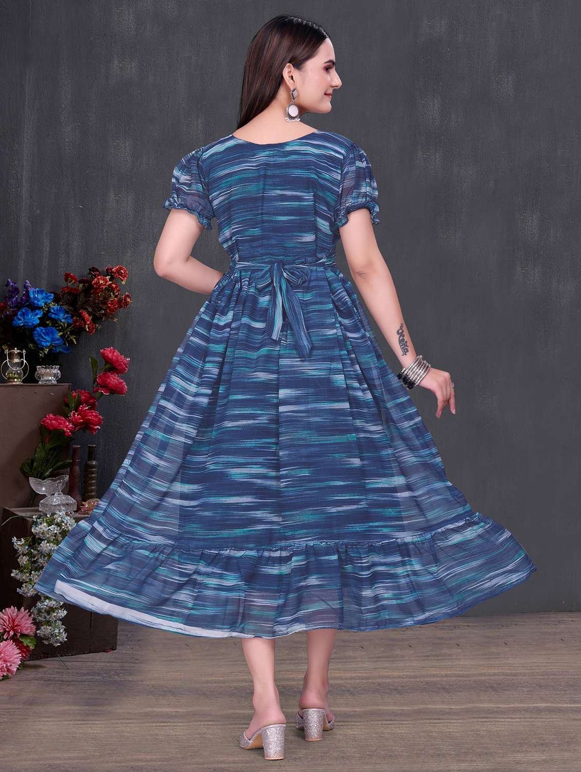 women printed puff sleeve tiered dress - 22147143 -  Standard Image - 3